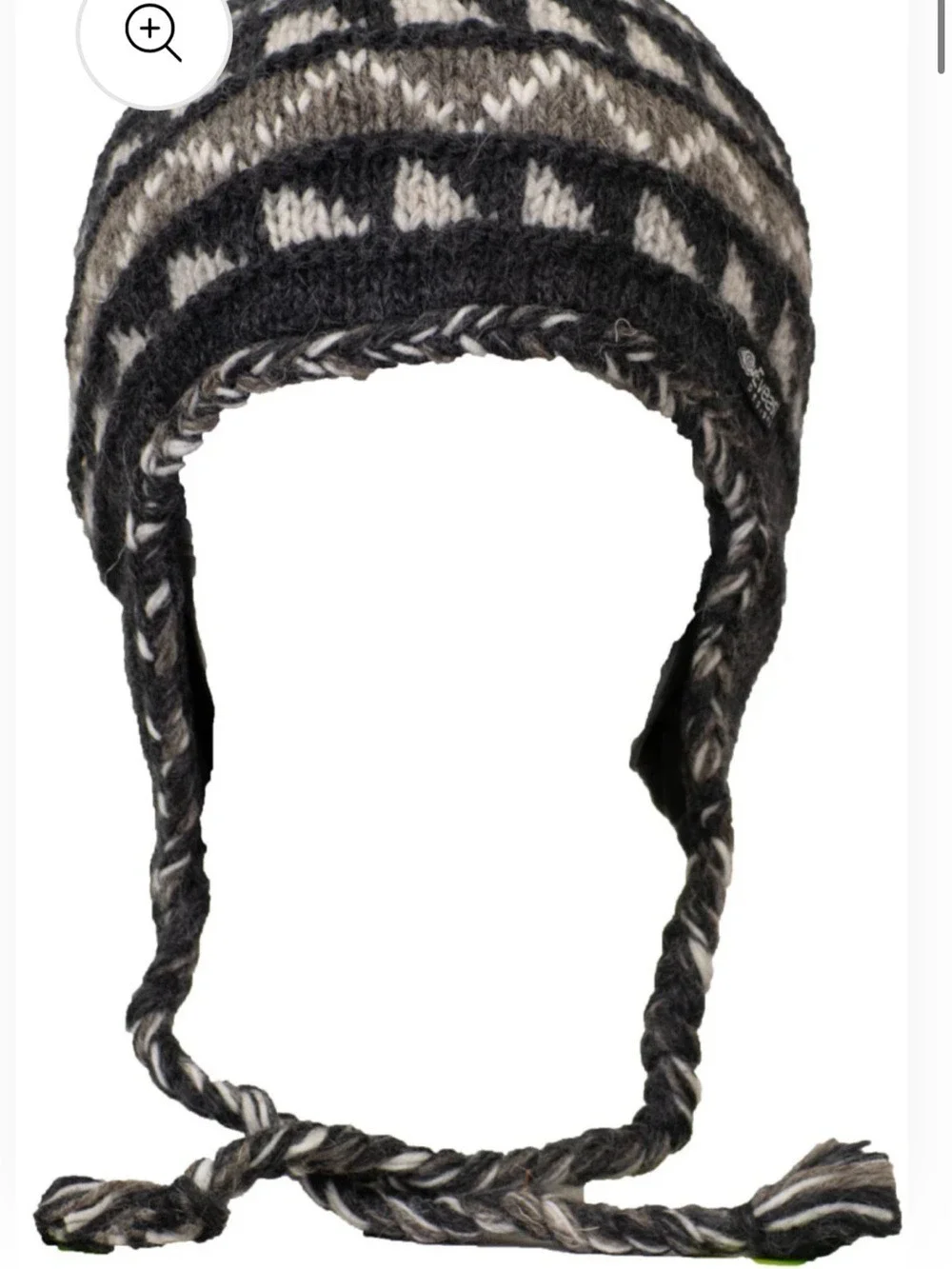 Everest Designs Nepal Wool Earflap Hat Adult Black Gray Braided Tassel Pom - Picture 3 of 11